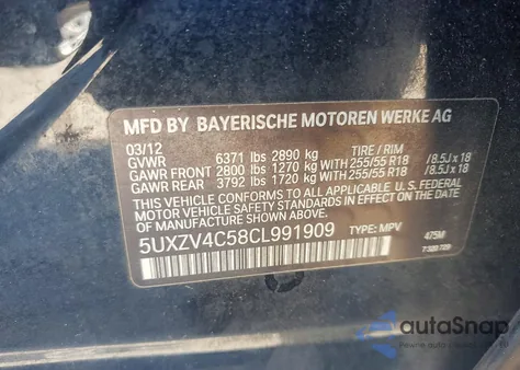 2012 BMW X5 xDrive35I z USA, uszkodzony, nr VIN 5UXZV4C58CL991909